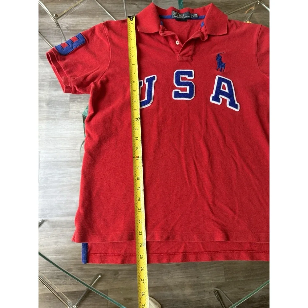Vintage Polo Ralph Lauren Mens Large Custom Fit Big‎ Pony USA Red Blue 3